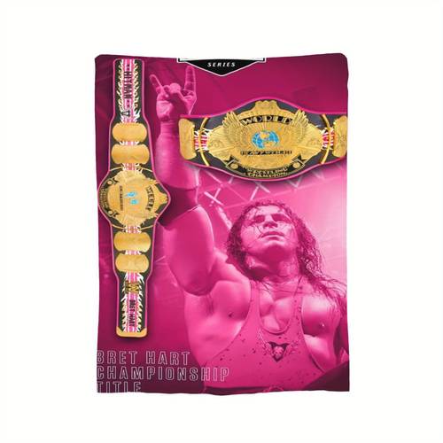 Hart Flannel Blanket - Throw with Wrestling Championship Design, Living Room, Office, or Travel, Polyester Fabric, 250-300gsm, Office Cozy Throw | Wrestling Theme Blanket | Polyester Blanket, Decor