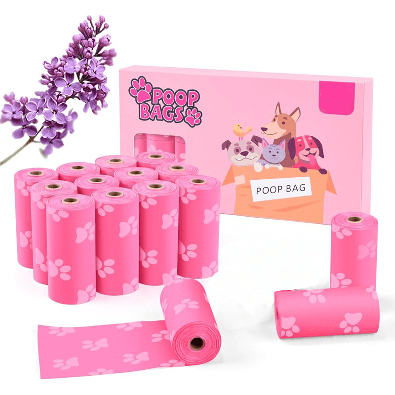 TEMU 225 Pet Waste Bags, 15 Rolls Of Paw Print Poop Bags, Leak-proof And Tear-resistant Puppy Bags, Portable Roll For Daily