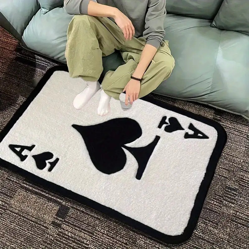TEMU 1pc, Playing Card Pattern Printed Floor Mat, Fleece Material, Printed With Black Pattern, Suitable For Porch, Entrance, Home Entry, Balcony,