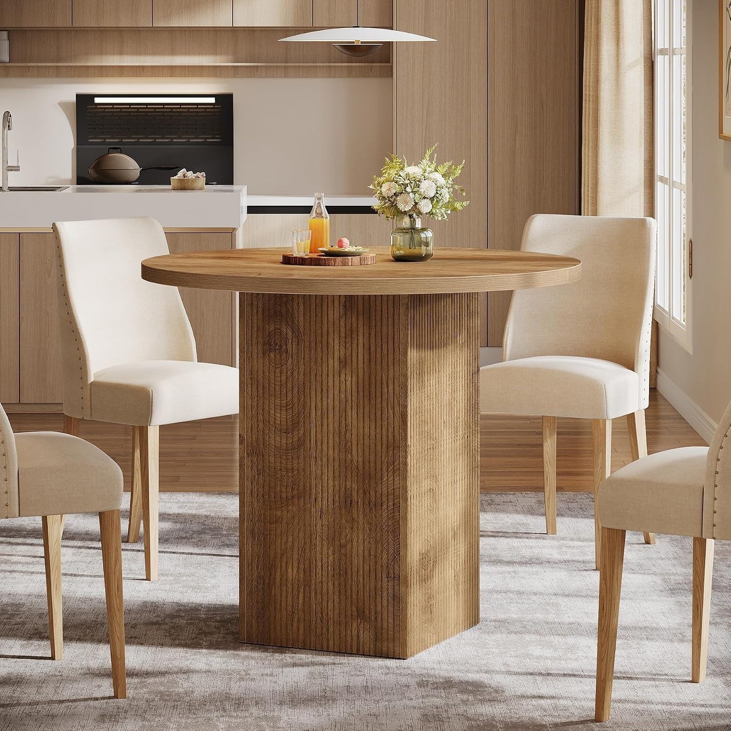 TEMU Petite table ronde pour 2 personnes, 80 cm de diamètre, table de cuisine et salle à manger avec base en bois cannelée, pour , les à manger, les