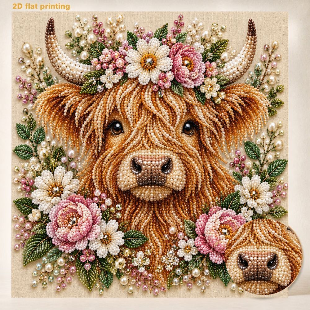 TEMU Kit de peinture d'art perle Vache Highland Peinture de perles Art fait main Peinture décorative, Ensemble complet d'outils comprenant des perles