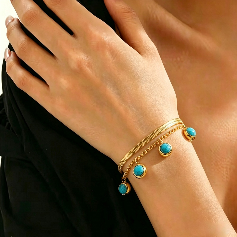 Women's 316 Stainless Steel Double-layer Chain Bracelet with Round Beads