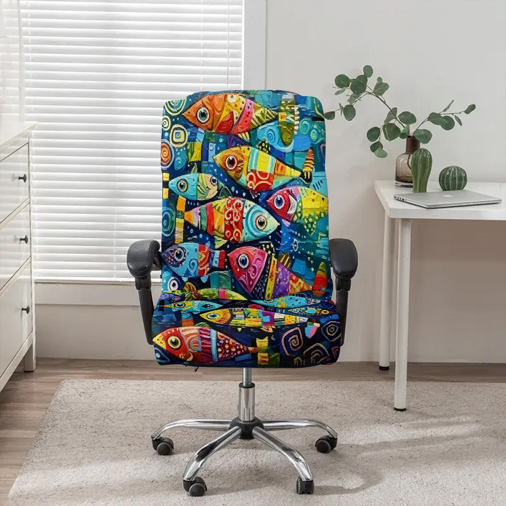 TEMU 1pc Colored Abstract Office Chair Cover, Fabric With Elastic Detachable And Machine Washable Chair Cover. Suitable For Office, Bedroom And Game