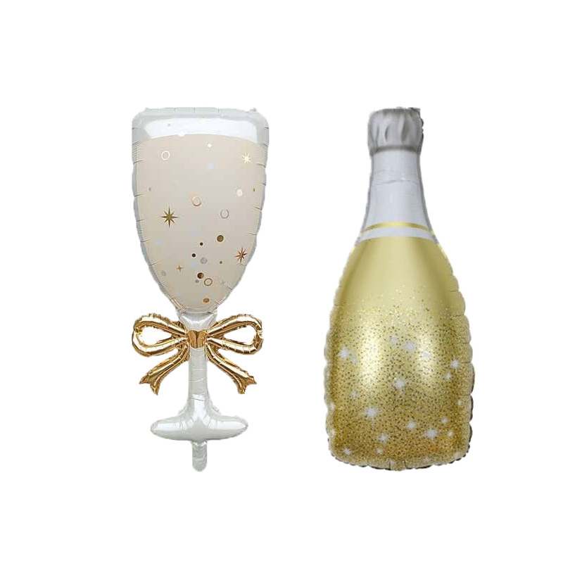 Image of 2pcs Platinum Glasses Wine Bottle Shaped Foil Balloons, Happy New Year Birthday Party Atmosphere Decoration, Celebration Decoration Very Suitable For Indoor And Outdoor Decoration