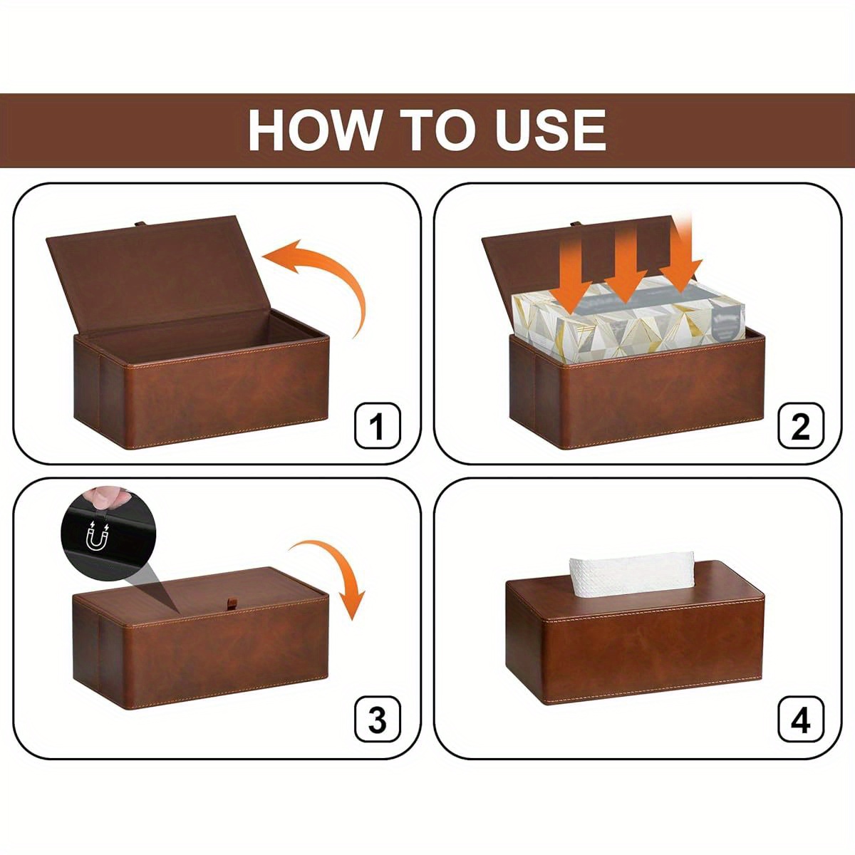 modern tissue box cover elegant bathroom living room decor fits standard facial tissues organizer dispenser holder for   office brown vanity accessory   smooth texture functional decor interior designers Product details 4