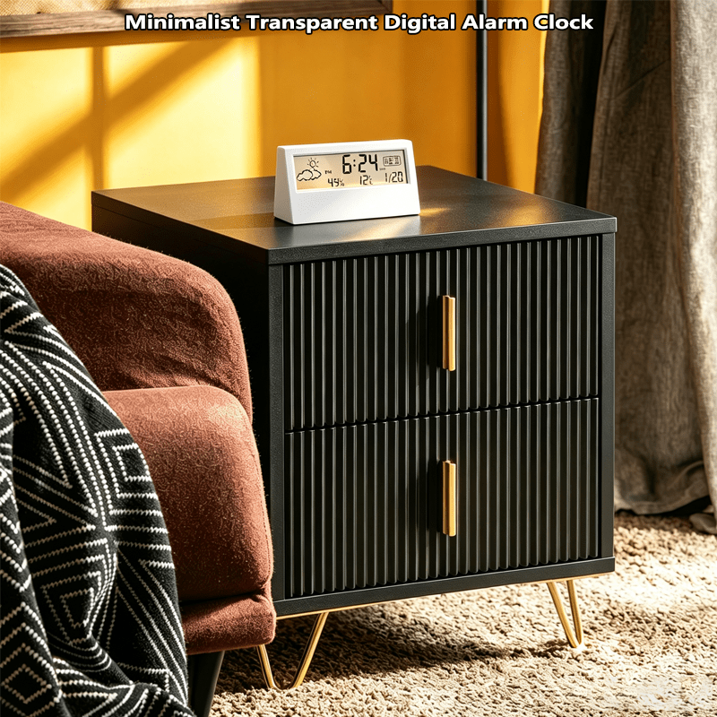 TEMU Réveil LED moderne et transparent avec affichage numérique pour la température, l'humidité et la date. Décoration de bureau pour chambre/chambre