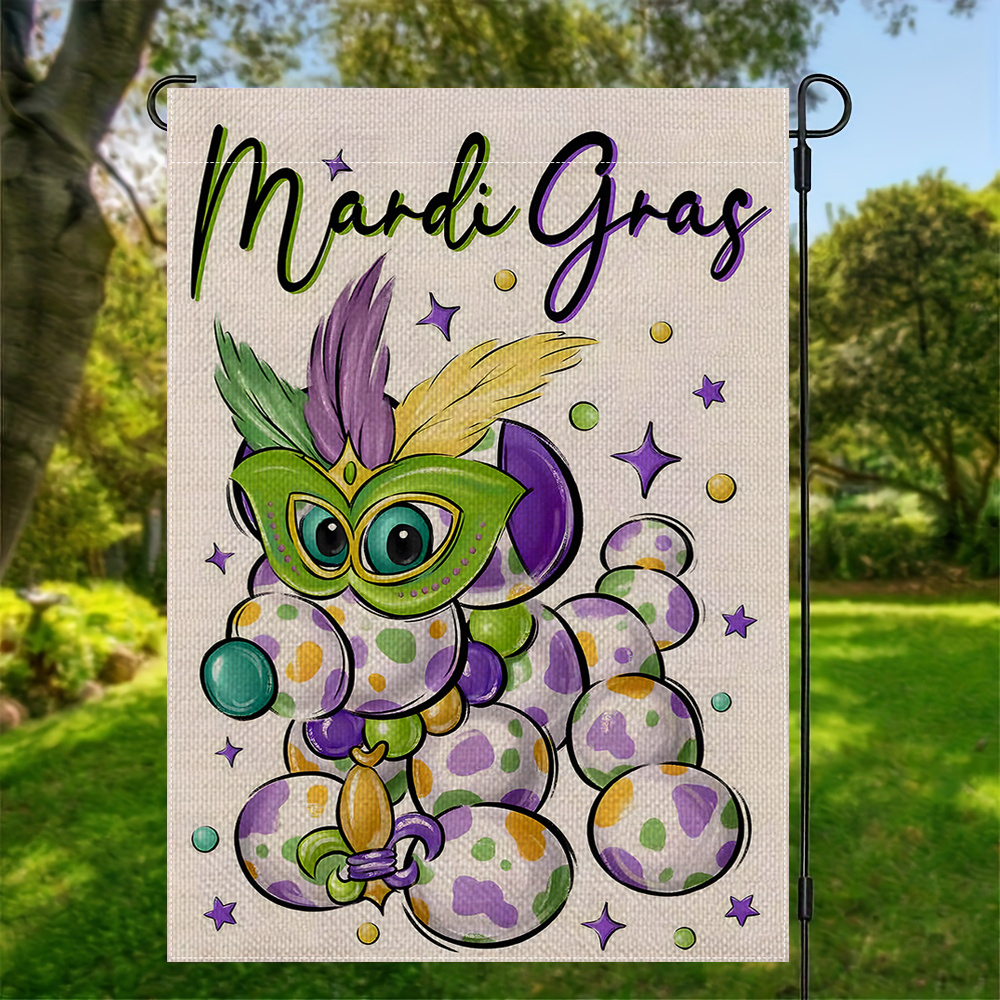 

Mardi Gras Flag - Double-sided, Bead , Polyester, Outdoor Home & Yard Decor, 12x18in, No Pole Included