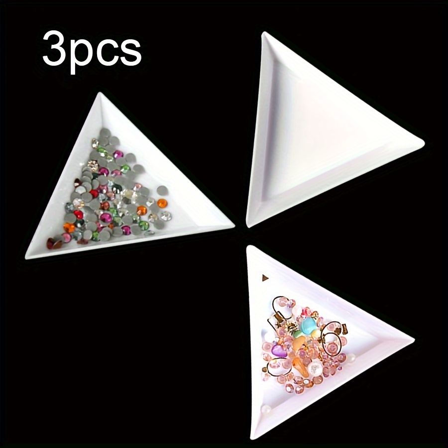 3pcs White Triangle Plastic Rhinestone Nail Art Storage Box Tray Holder Container Jewelry Glitter Cup Diy Decoration Dotting Tool, Jewelry Trays