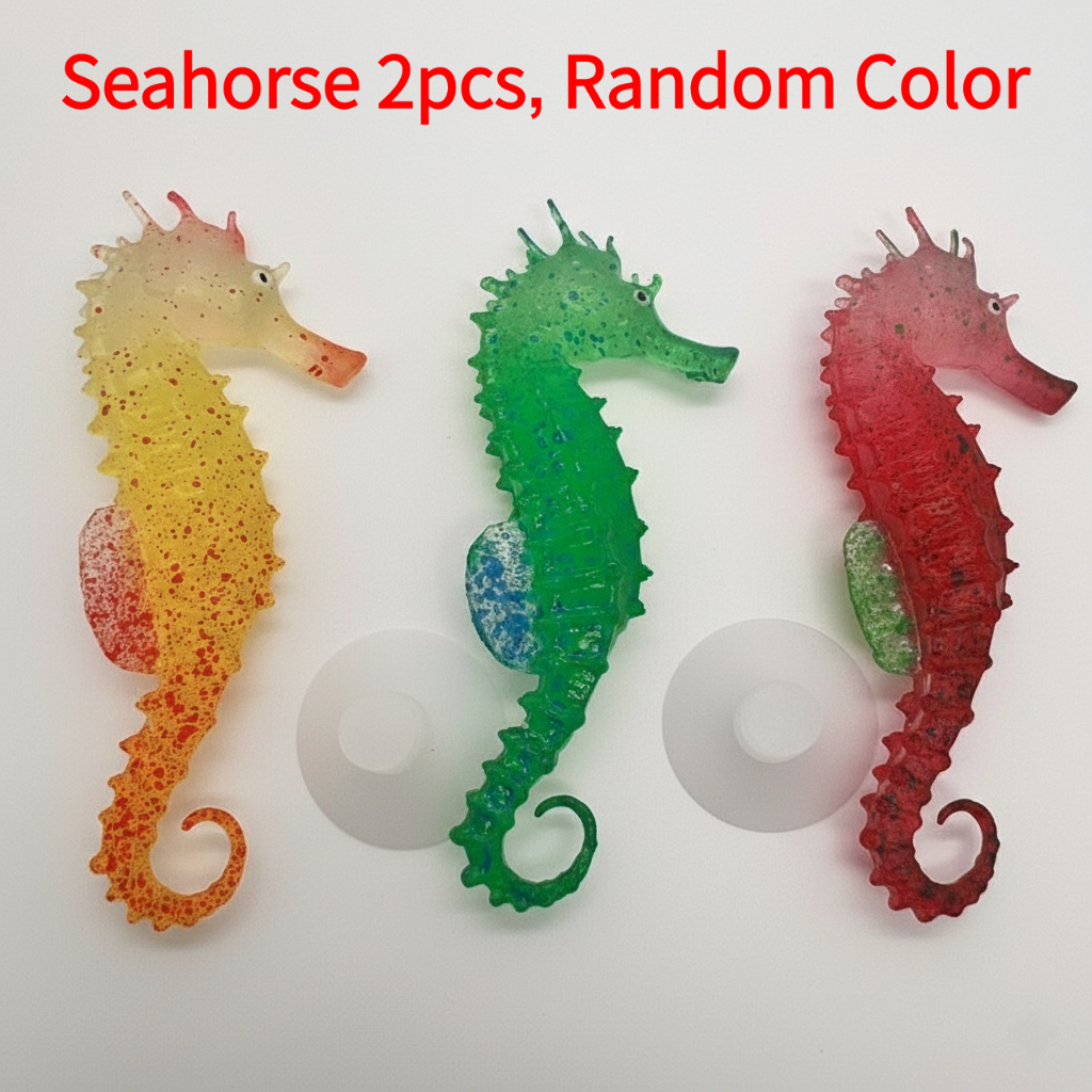 E-shop 2 Stück Aquarium Dekorationen, Zufällige Farben, Schwimmende Seepferdchen, Aquarium Boden Tier Landschaft Dekoration, Silikon Seepferdchen,