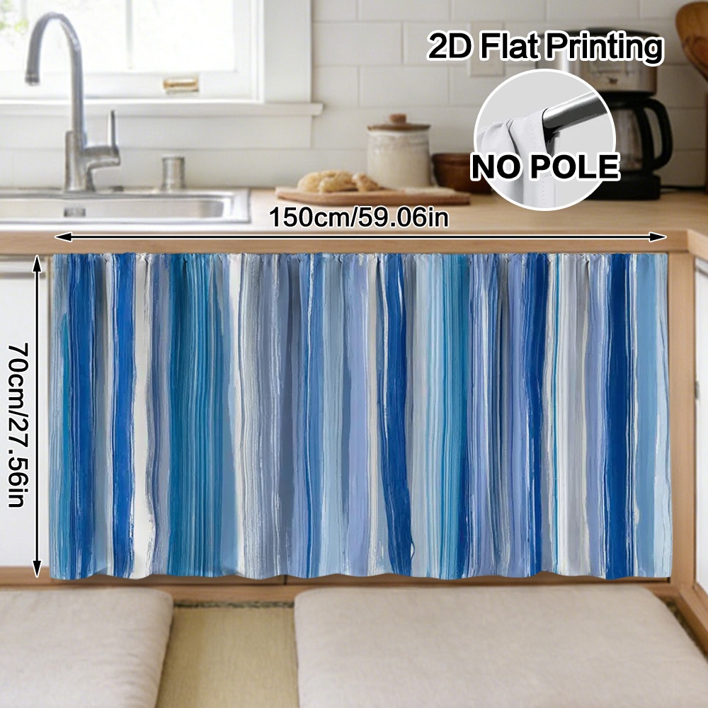 TEMU (2d Flat) 1pc Blue Vertical Stripes Table Skirt - Polyester Material For Easy To Clean, Rod For , Living Room Bathroom Cabinet, Nature-inspired