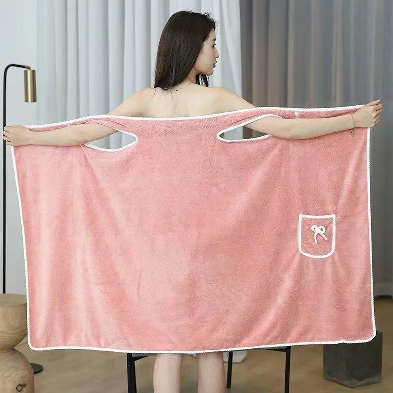 wearable camisole shower skirt thickened coral fleece soft and absorbent quick drying bath towel home use womens bow and large size robe