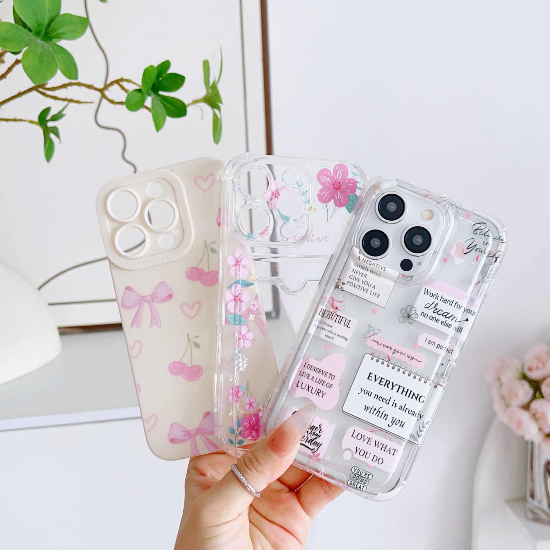 TEMU Phone Case - -piece Set Of Pink Phone Cases Featuring , Cherries, Bows, And Floral Patterns. Soft Tpu Protective Cases Are Durable And