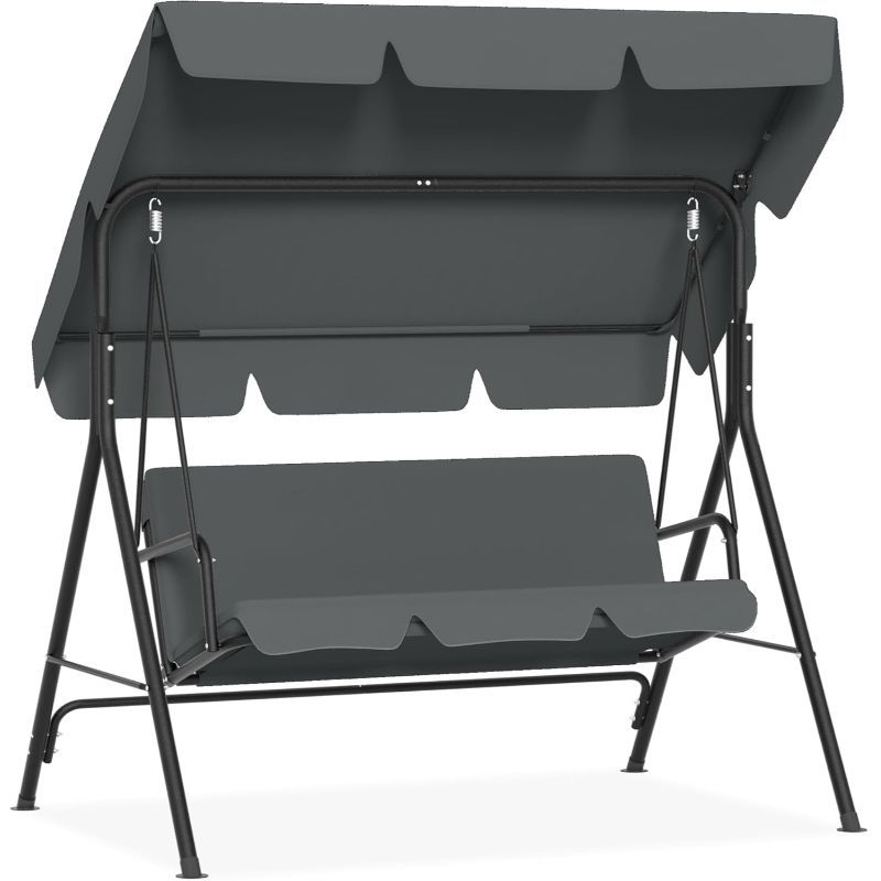 Image of 3-seater Porch Swing Garden Swing Bench With Adjustable Sunroof And Seat Cushion And Anti-slip Feet Garden To 200kg Rocking Chair