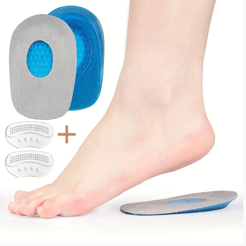 E-shop 4 Stück Unisex Blaue Silikon-Fersenpolster & Schuhpads – Stoßdämpfende Fersenpolster, Fußgewölbestütze, Verdickte Sohle für Sneaker, Stiefel –