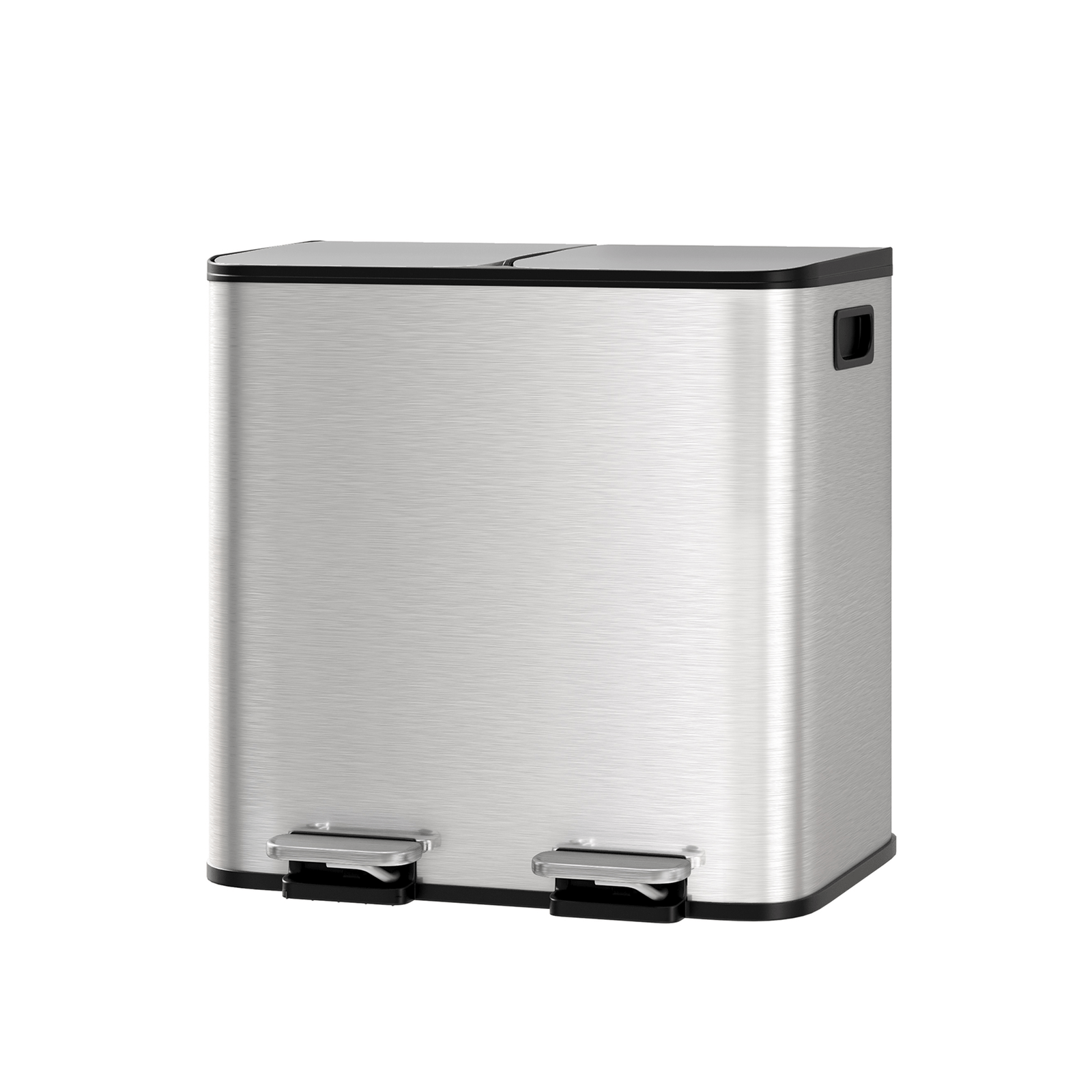 Stainless Steel Dual Trash Can With Gallon Capacity, Silver Step-on Kitchen Garbage Bin With Lid, Pp Inner Buckets, Liner Rim For Secure Trash Bags, Large Dual Compartment For Recycling