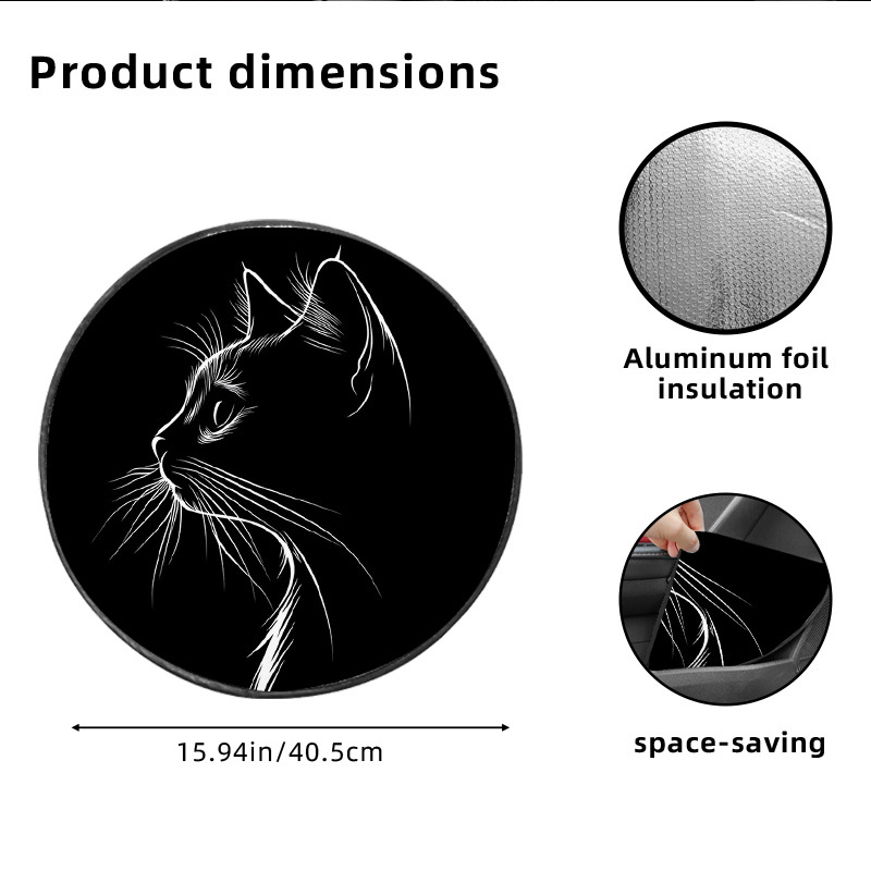 TEMU 1 pièce Housse pare-soleil pour volant avec imprimé silhouette de chat - Isolation thermique et , convient aux VUS et berlines, accessoire de
