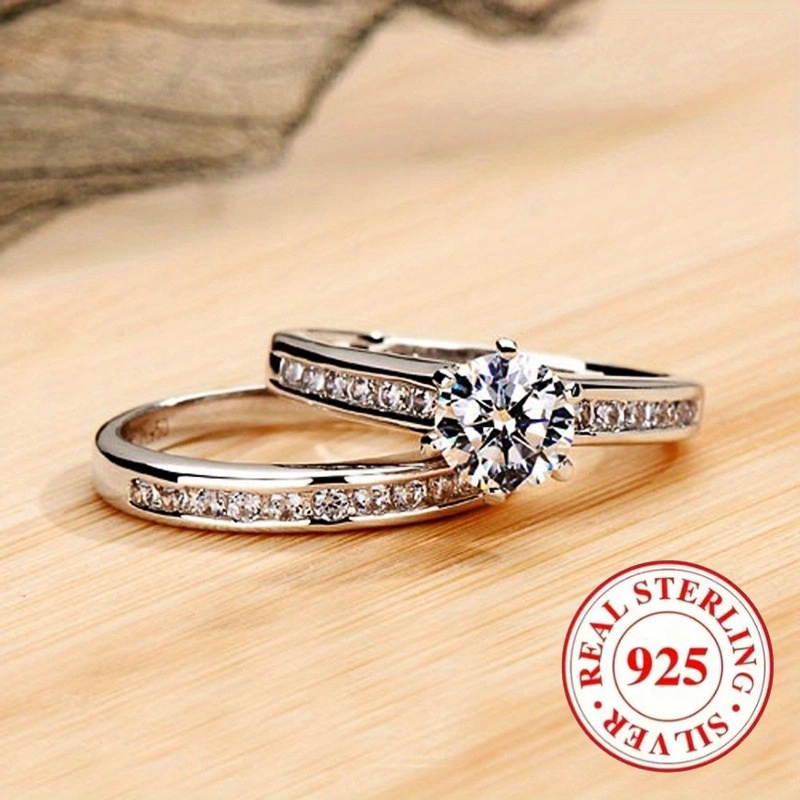 TEMU 5 Sizes From, 2pcs 1 Set 925 Sterling Silvery Elegant Women's Ring Suitable For Parties, Banquets, Engagement Jewelry, Valentine's Day