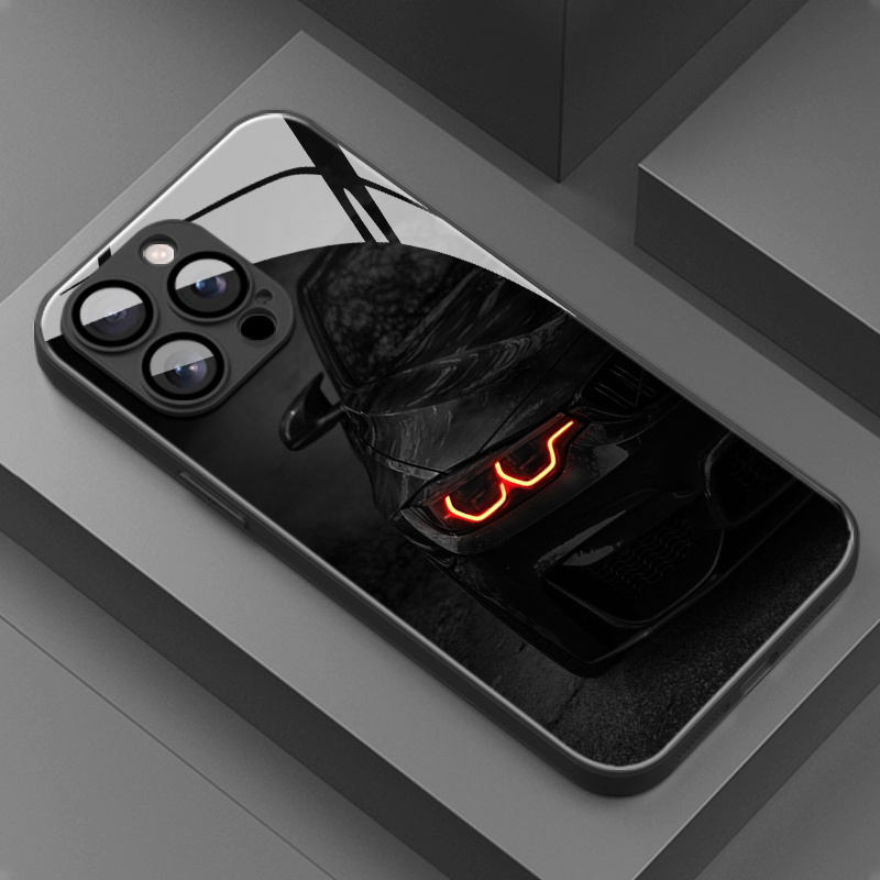 TEMU Phone Case - Trendy And Stylish Black Car Led Headlight Pattern Glass Phone Case Compatible With Iphone 17/17 Pro Max/17 Air/16 Pro Max/16