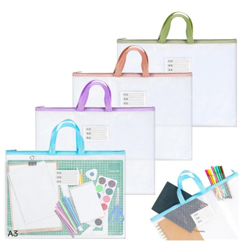 Clear A3 File Storage Bag Thickened Waterproof Data Document Bag With Handle Large Capacity Zipper Pouch Bag