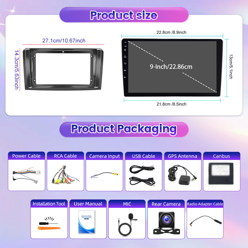 Image of 9-inch Hd Car Stereo Radio For 15 [2+64gb] Designed For Ml Gl W164 Ml500 Gl320 X164 Ml280, Featuring And Auto, Built-in Wifi, Gps, Wireless, And Dual Usb Ports - Perfect Additions For Christmas