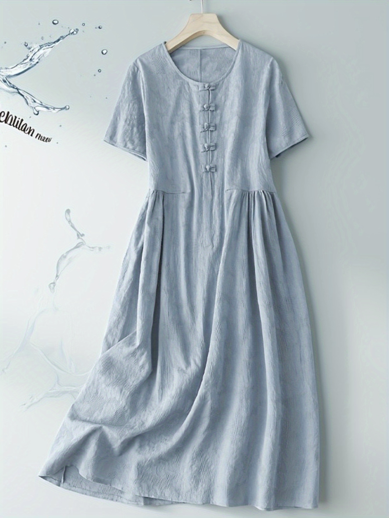 Casual Linen Dress for Women - Short Sleeve Loose Summer Long Maxi Dress