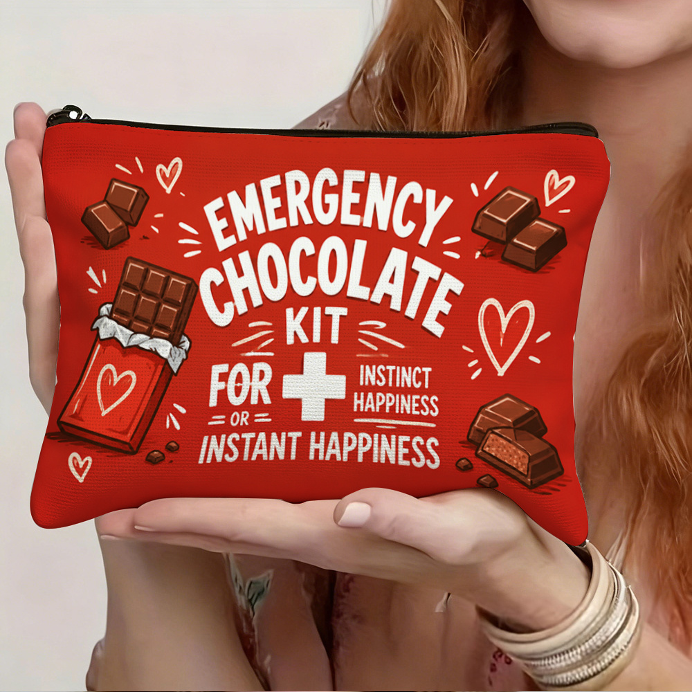 TEMU 1 pz, Beauty Case a Tema Cioccolato con Slogan Divertente Western, Borsa Portatile con Motivo a Cuore e Cioccolato, Organizer da Viaggio, Beauty