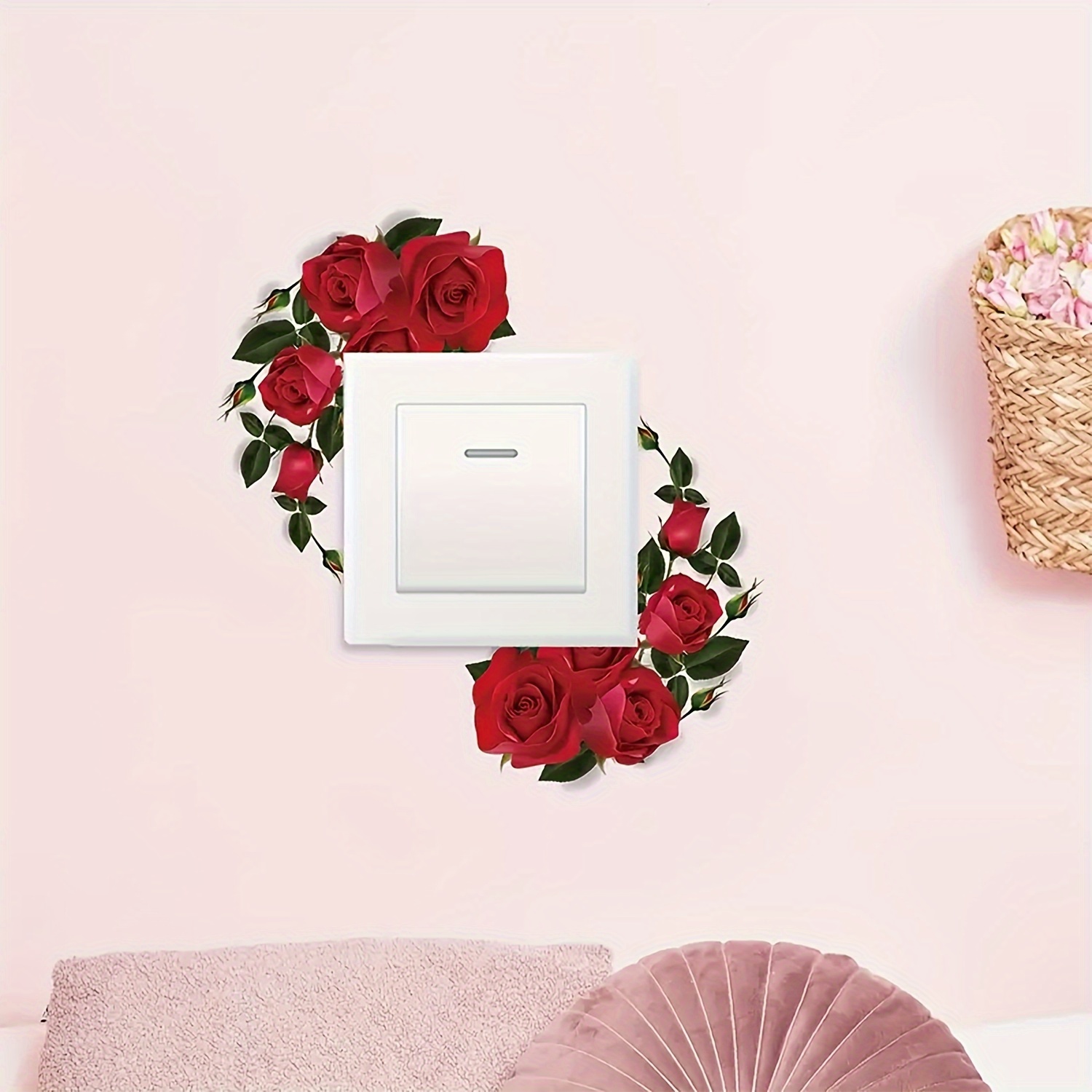 1pc Rose Flower Wall Switch Panel Decorative Sticker, Living Room, Bedroom Entrance And Air Conditioner Control Panel Home Decoration Wall Sticker