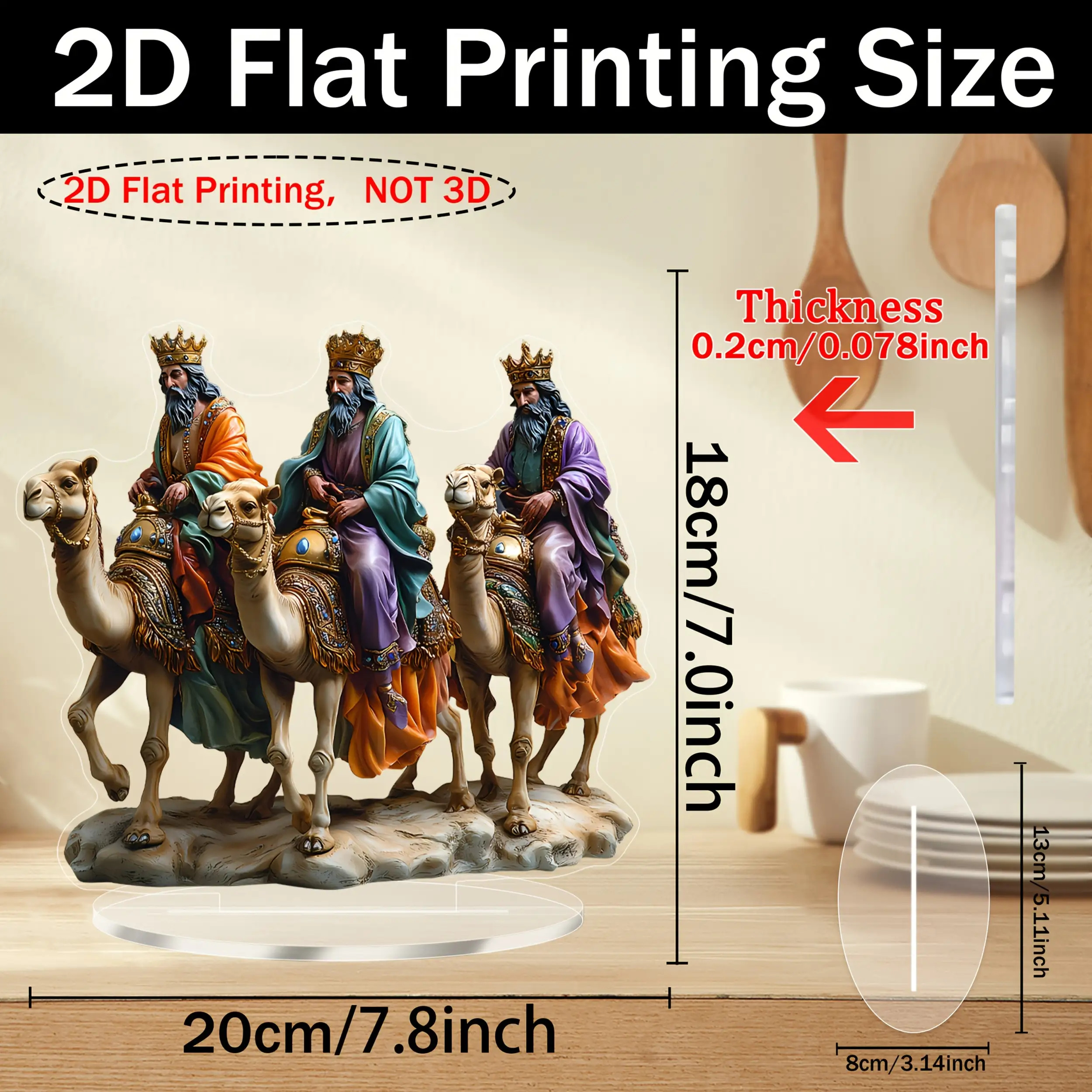 TEMU 2D Flat - [2D Flat] Un Regalo Para : una Decoración de Mesa Acrílica 2D que a Montando Camellas - Colores Vibrantes, No Requiere Fuente de