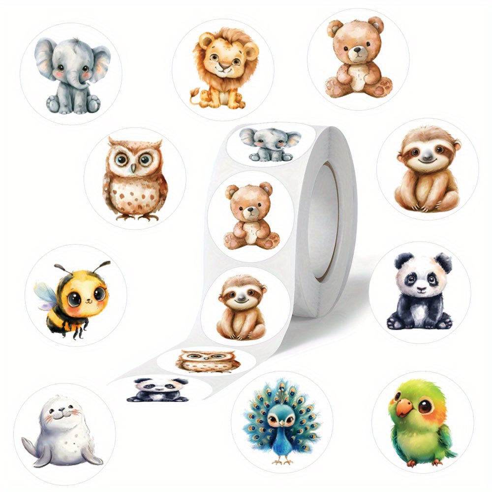 500pcs/roll Watercolor Style Animals Decorative 1 Inch Adhesive Tape Suitable For Diary Notebook Envelope And Office Supplies Reward Handbook Birthday Party Stickers