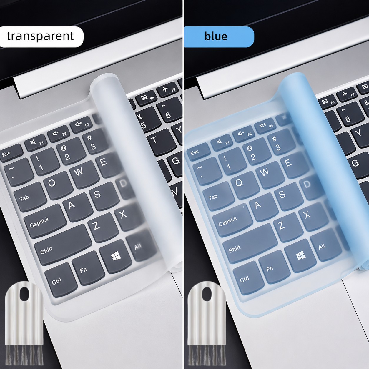 TEMU Lot de 4 pièces : Deux protège-claviers ultra-fins + Deux brosses de nettoyage pour clavier. Protège-clavier adapté aux ordinateurs portables de