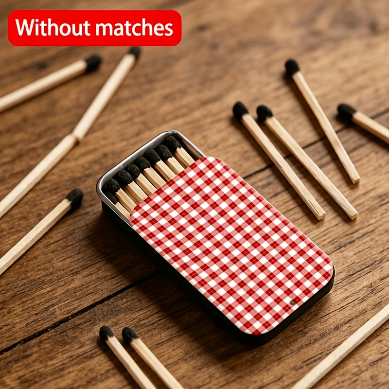 TEMU 1pc Red And White Checkered Metal Matchbox, Designed For Convenience And Portability. This Compact Sliding Metal Container Used As A Decorative