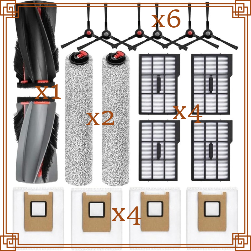 TEMU 17pcs Compatible For E28/e25 Omni Robot Vacuum Replacement Parts Kit With Main Brush, Roller Mops, Side Brushes, Hepa Filters & Dust Bags