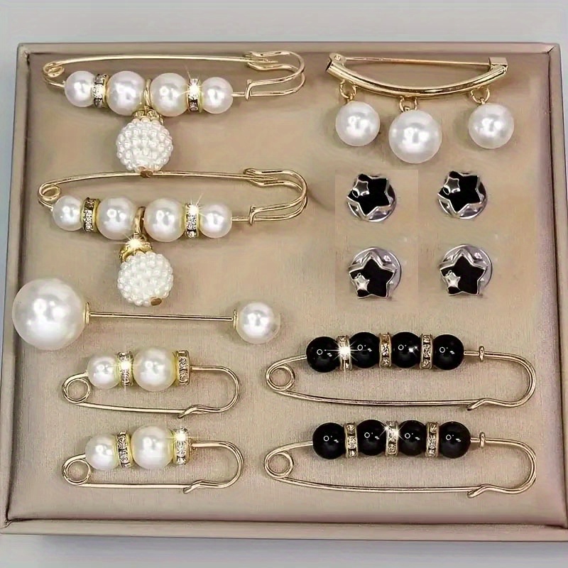 Set Of 12 Pearl Brooches, Designed As Safety Pins For Sweaters, Shawls, And Hats. Artificial Serve As Waist Decorations And Are Perfect For Securing Women's Scarves, Jackets, Tops, Jeans, And Dresses