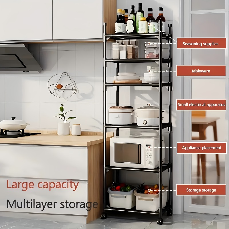 TEMU Compact 6-tier Metal Rolling Cart With Hooks, Adjustable Shelf Height, Storage Organizer For Kitchen Utensils & Condiments, Bedroom, Bathroom &