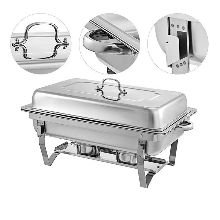 1 2pcs 8qt stainless steel chafing dish set rectangular buffet warmer with foldable stand   full half pans for weddings parties banquets catering events details 2