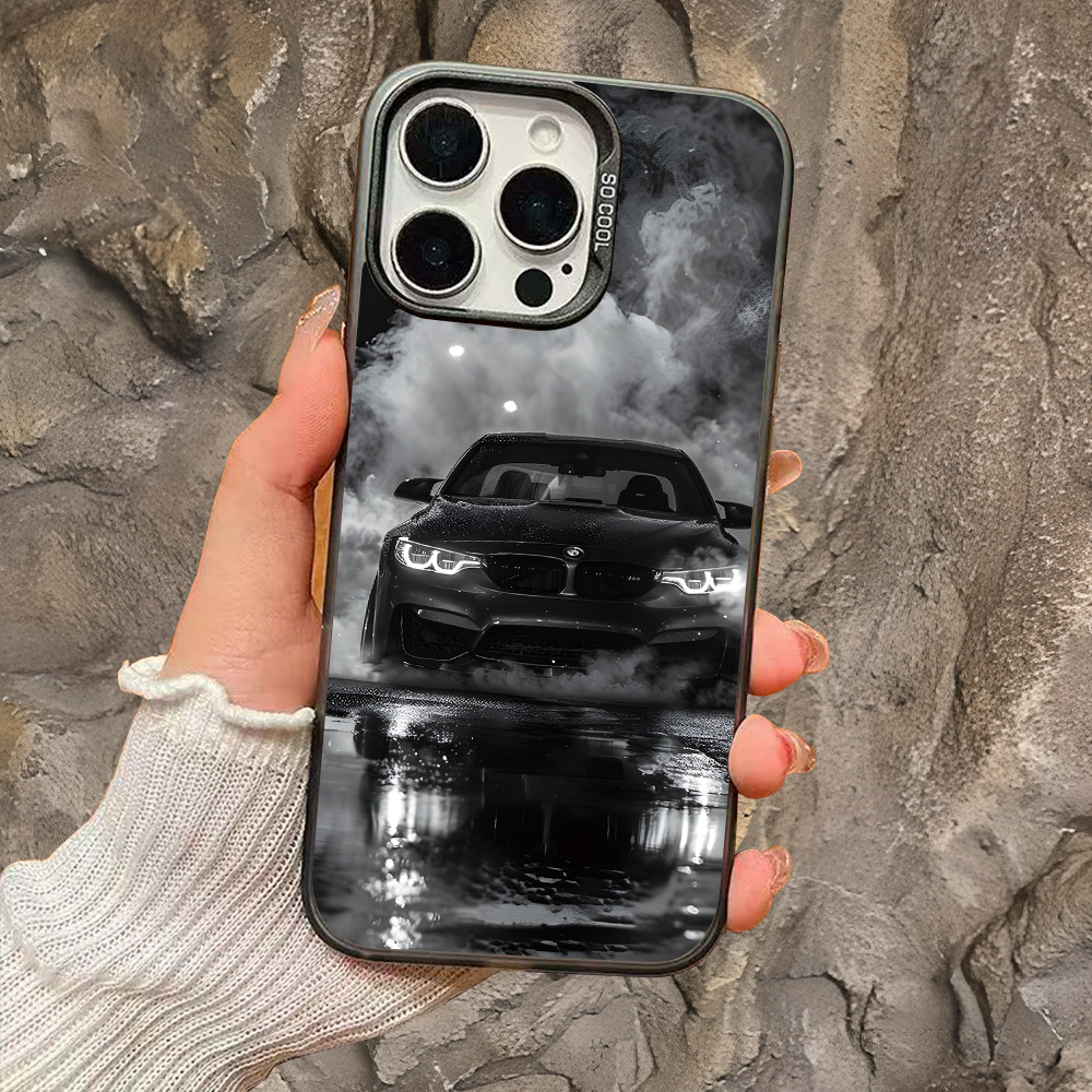 TEMU Phone Case - Laser. Cool Black Car Smoke Pattern Mobile Phone Case, Suitable For Iphone 17 16 15 14 13 12 11 Xs Xr X 7 8 Plus Pro Full-body