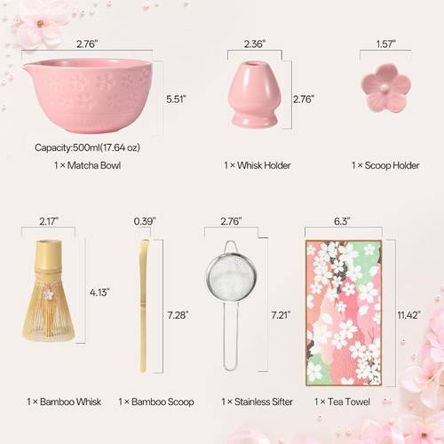 7pcs ceramic kit for preparing matcha featuring a whisk in