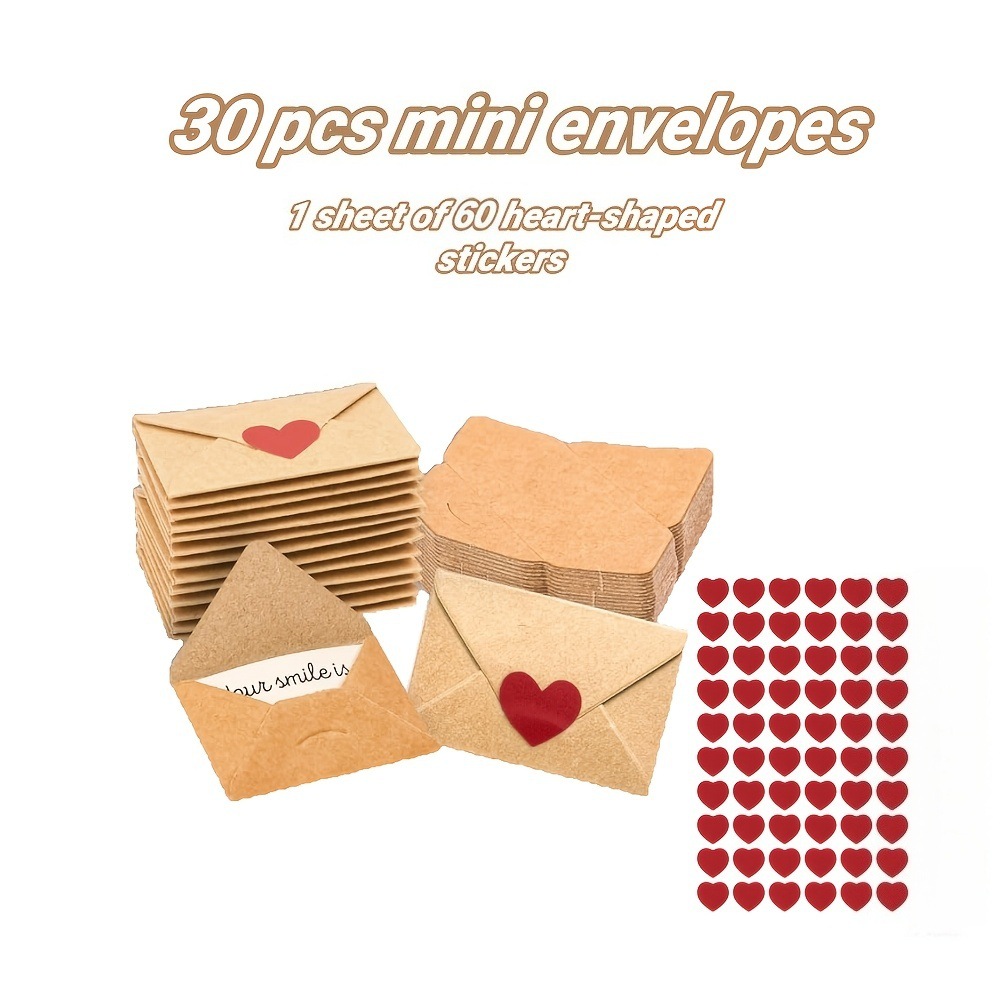 90pcs Envelopes - Mini Envelopes, Heart Stickers, Blank Cards: 30 Mini Envelopes + 60 Heart Stickers, Small Valentine's Day Cards, Notes For Him/her, Cute Gift For Boyfriend/girlfriend