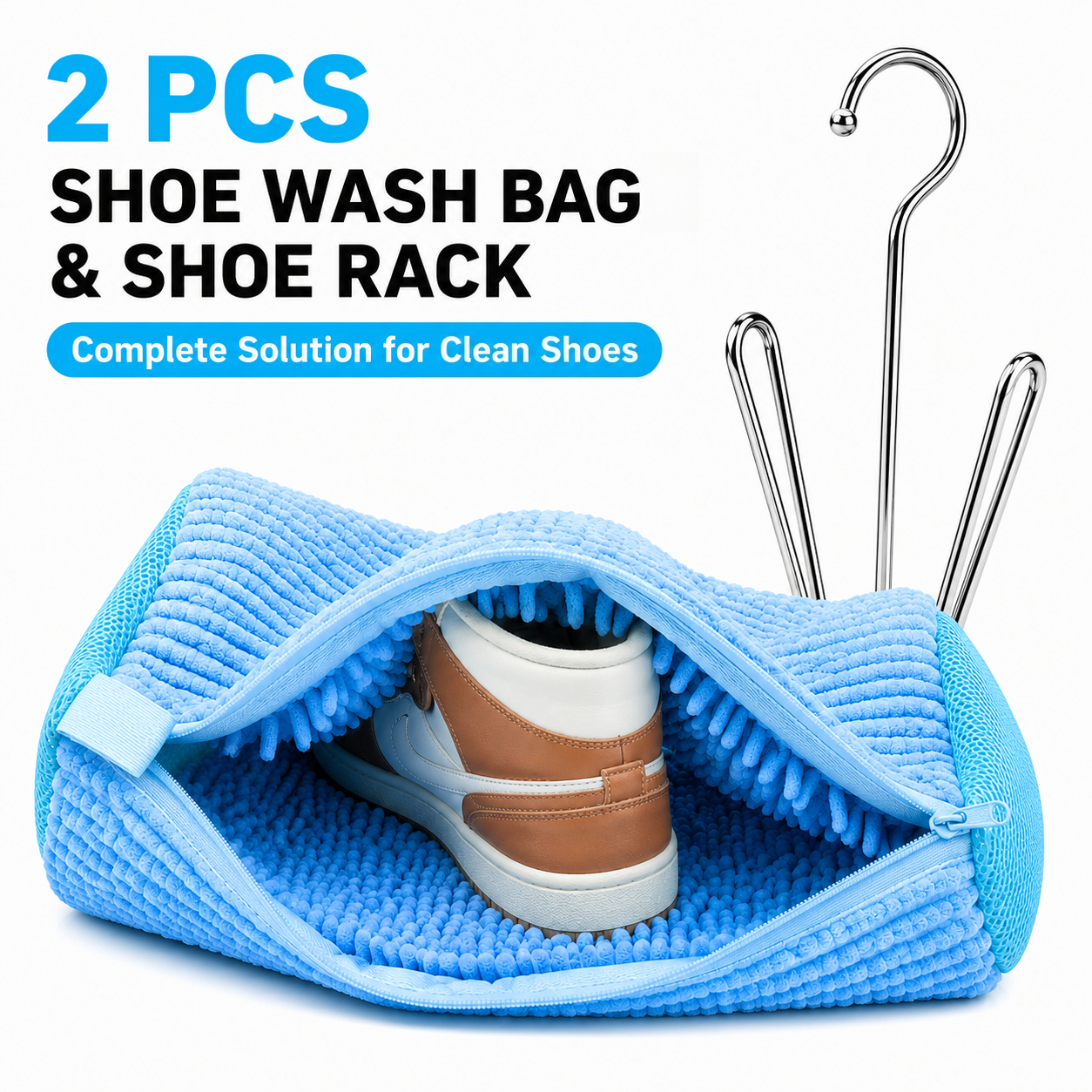 TEMU Ensemble de sacs de lavage pour chaussures robustes et lavables en machine (sac de lavage pour chaussures + étagère à chaussures), en microfibre