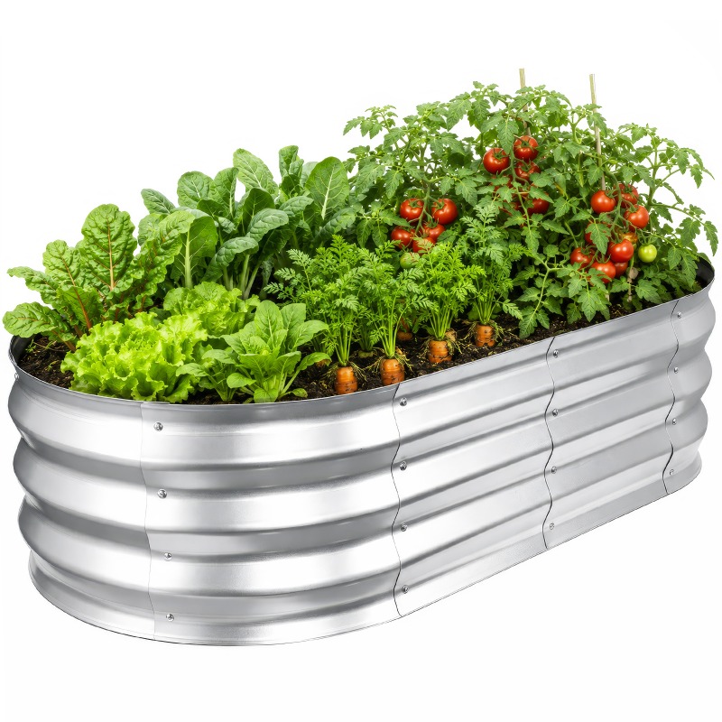 Galvanised Raised Garden Bed Kit, Galvanised Planter Garden Boxes Outdoor, Oval Large Metal For Vegetables