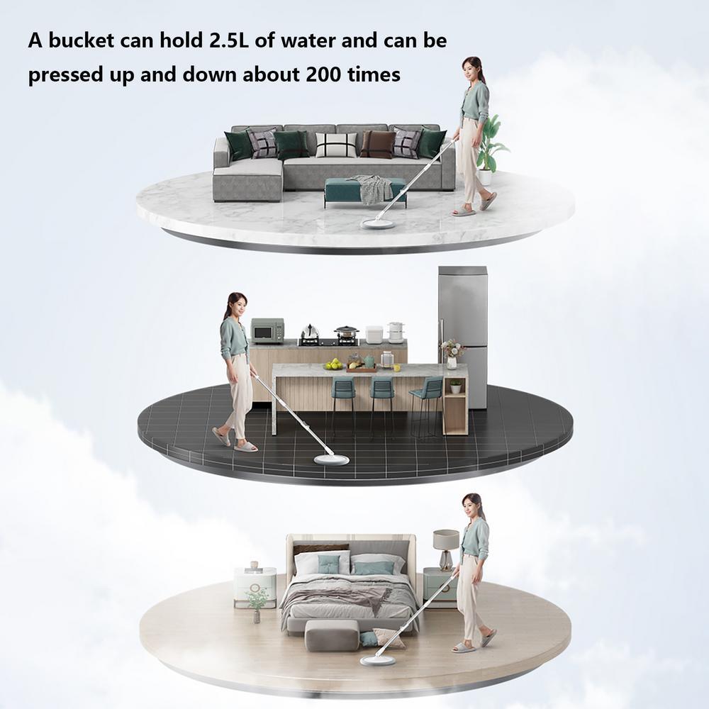 1set 360 spin mop and bucket set with microfiber heads stainless steel handle self washing system for deep cleaning in living room bedroom bathroom toilet kitchen details 6