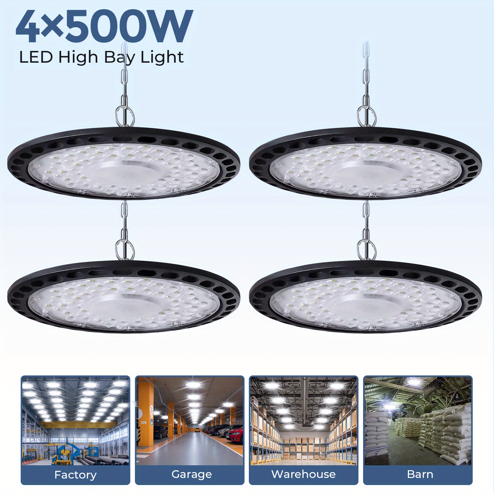 TEMU 4pcs Ufo Led High Bay 500w, 120° Angle, 6500k Cool White, 26, 000 , Matte Black Aviation And Acrylic Lens With Cooling Fan - Semi-recessed Mount