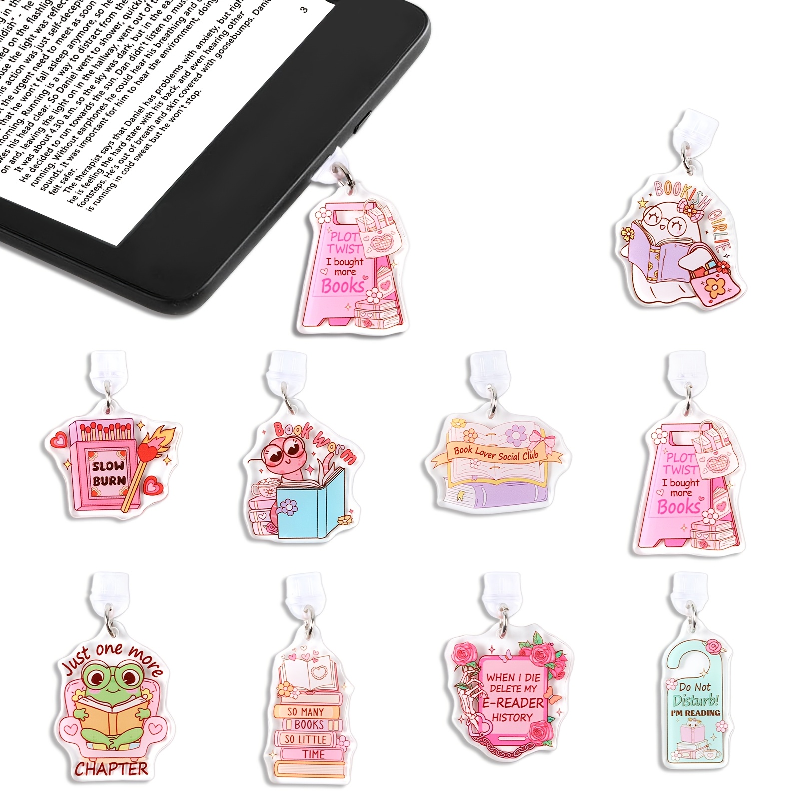 TEMU E-reader Type-c Dust Plug Pendant, 9pcs Fun Dust Plug Charms, Suitable For Type-c/usb-c Charging Port Protector, Compatible With Phone Plug