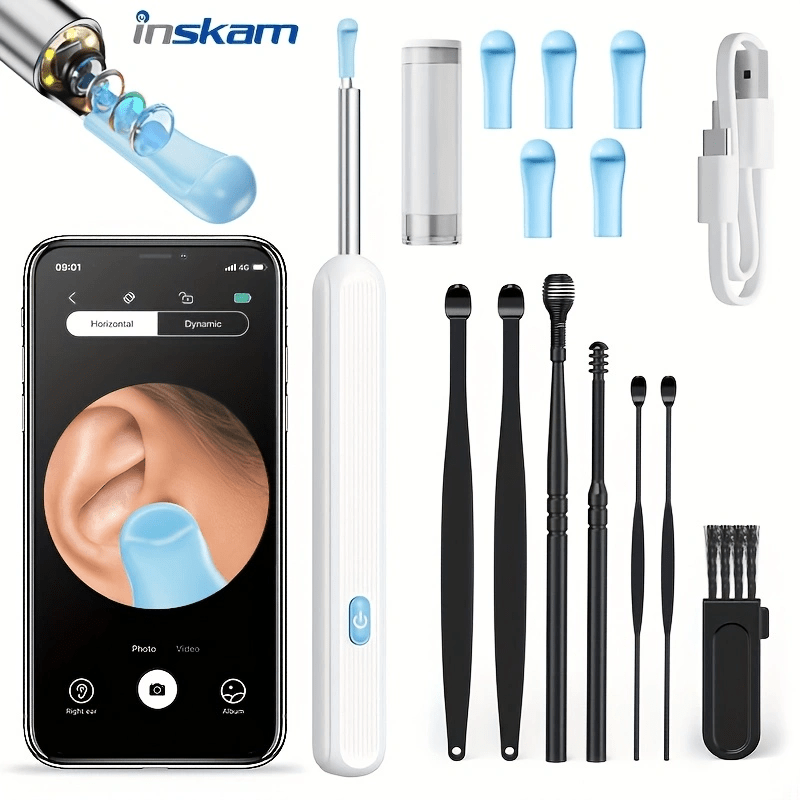 inskam Visual Ear Pick, with 6 ear spoon covers for earwax removal tool, visual ear pick with camera and light, equipped with 7pcs ear spoon set, suitable for all mobile phones, safe and comfortable cleaning ears