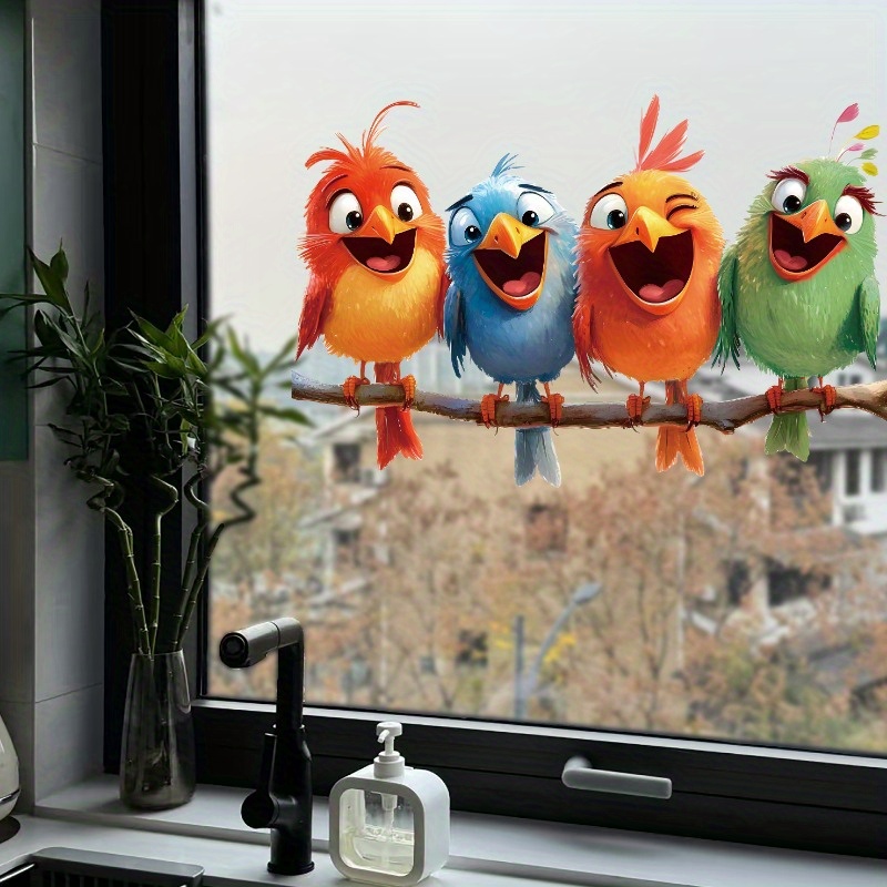 4 Pet Birds Stickers, Decoration Gift Stickers, Bedroom Room Balcony Window Murals Diy High Quality Stickers. Add And Fun To Your Home With This Pretty Sticker. Removable Adhesive For .