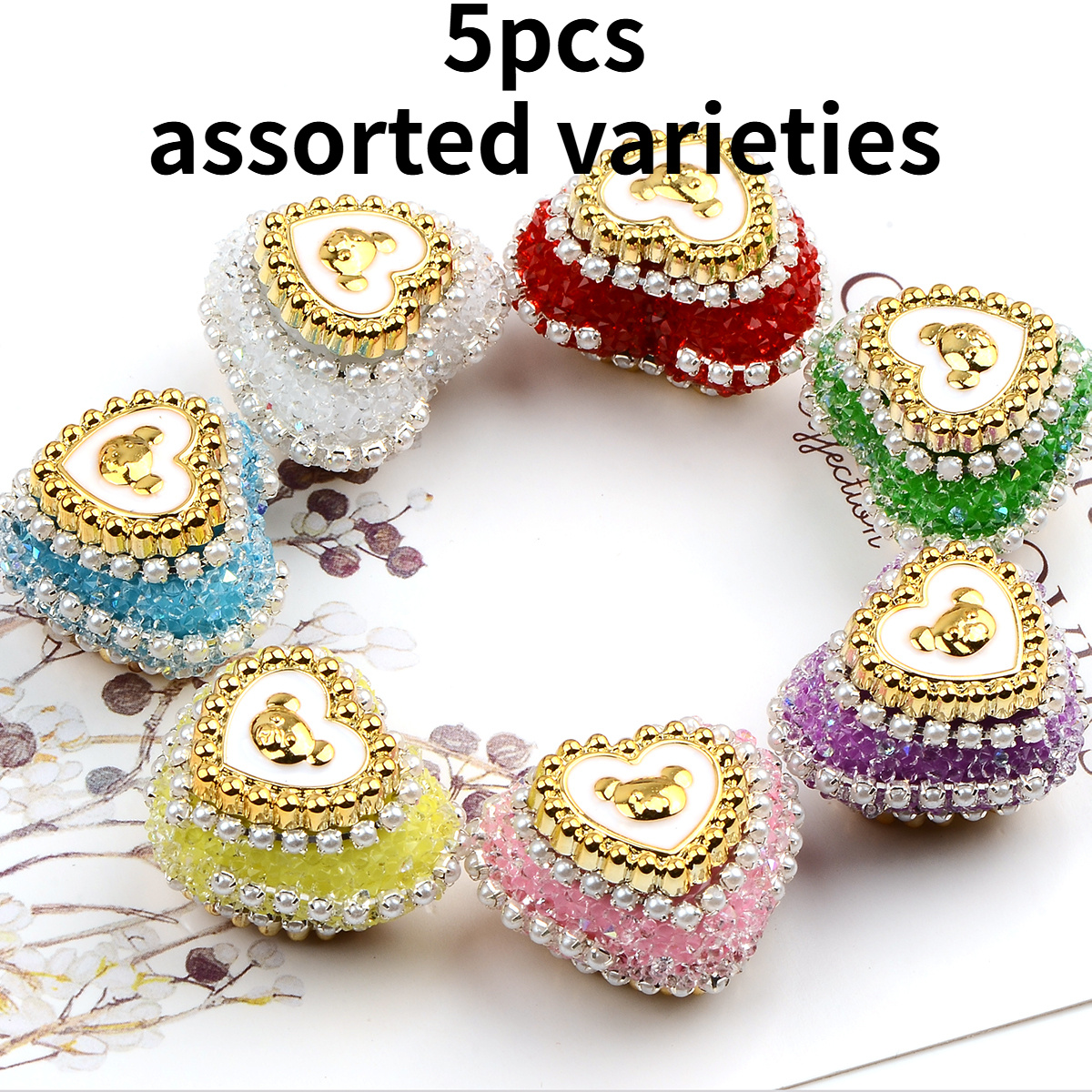 TEMU 5pcs Random Color Acrylic Bear& & Bead Assortments, Light Color Love Resin Beads For Making For Necklace, Bracelet, Earring, Erfect For