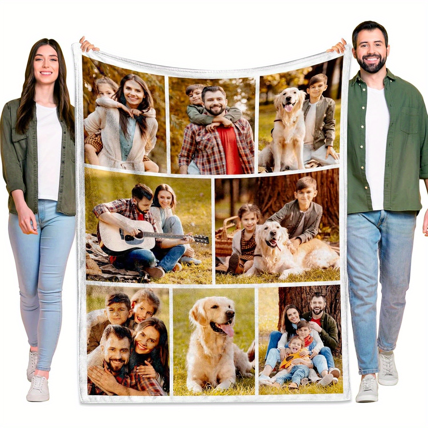 

Personalized Photo Blanket For - Customizable Flannel Throw With Multiple Picture Collage, Vintage Style, For , White, Personalized Gift Blanket | | Knitted Weave Blanket