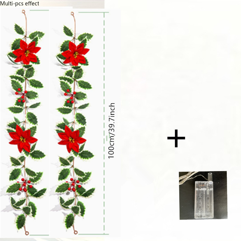 TEMU 2pcs 100cm Vine And 1pc 300cm String Lights/set Shining Christmas Garland Vine, Featuring Artificial Poinsettia Flowers And Combinations On
