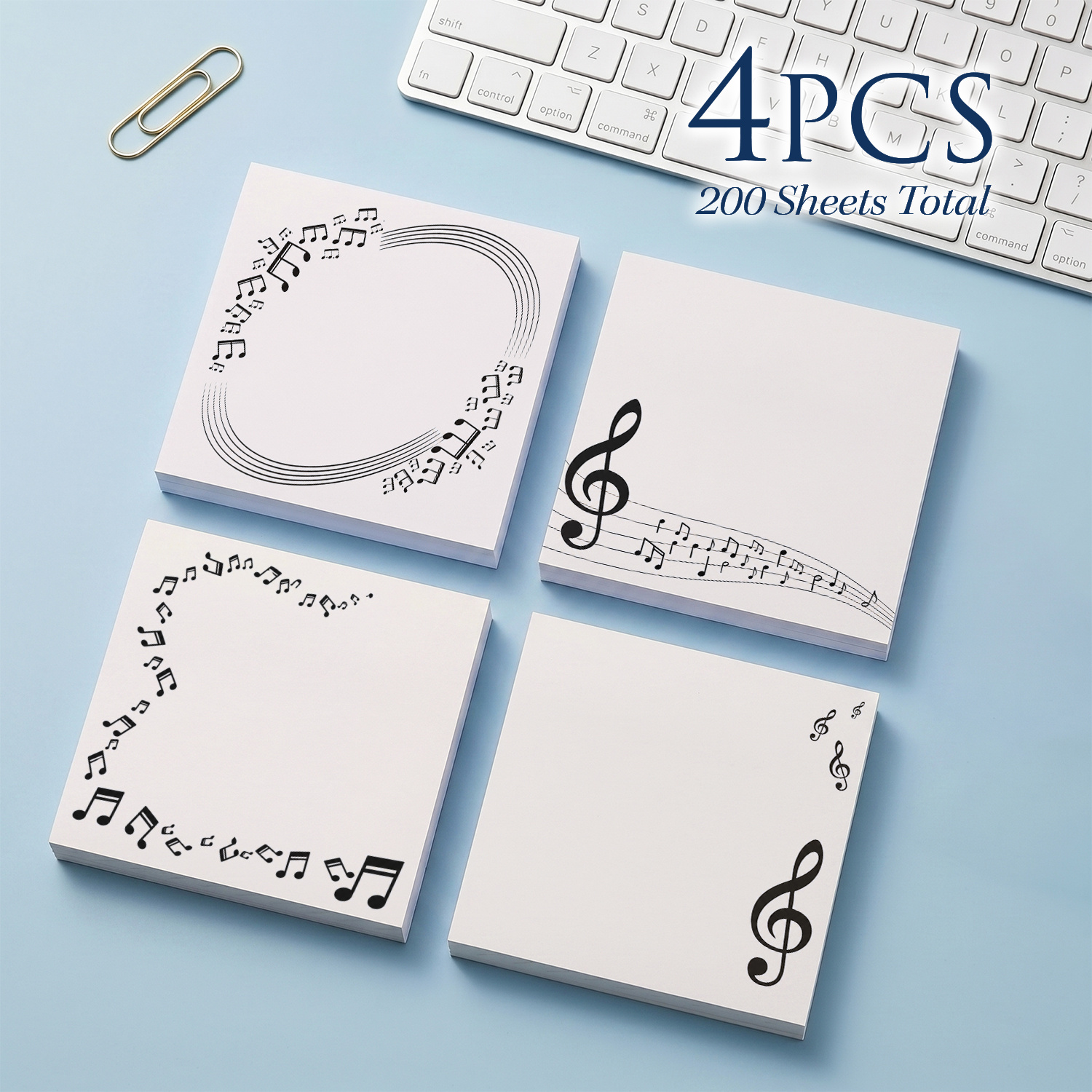 TEMU Ensemble de 4 -notes autocollants sur le thème de la musique, -notes autocollants avec notes musicales et , 200 feuilles au total, -notes sur le
