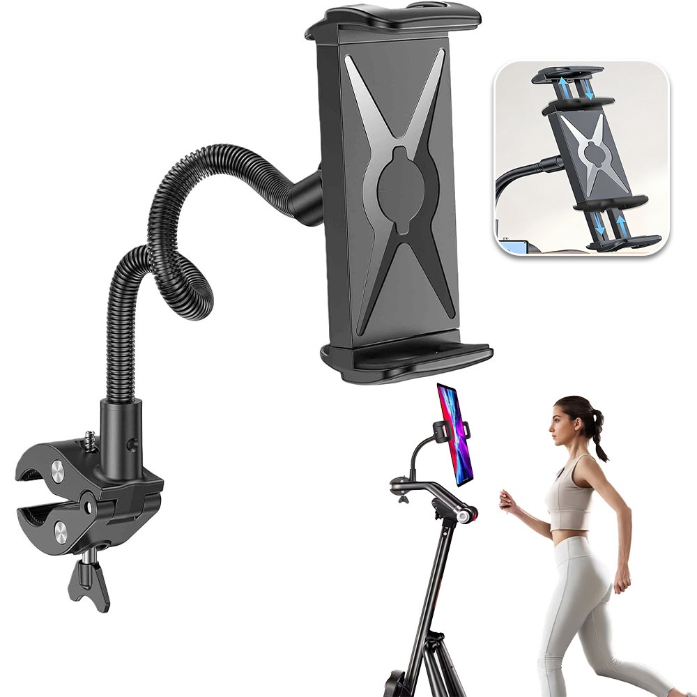 Gooseneck Tablet Holder, Exercise Bike Handlebar Clamp For , Indoor Stationary Bicycle, Elliptical